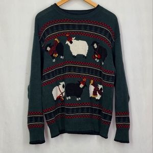 Woolrich Forest Green Sweater, With Sheep, Women's Large, Vintage